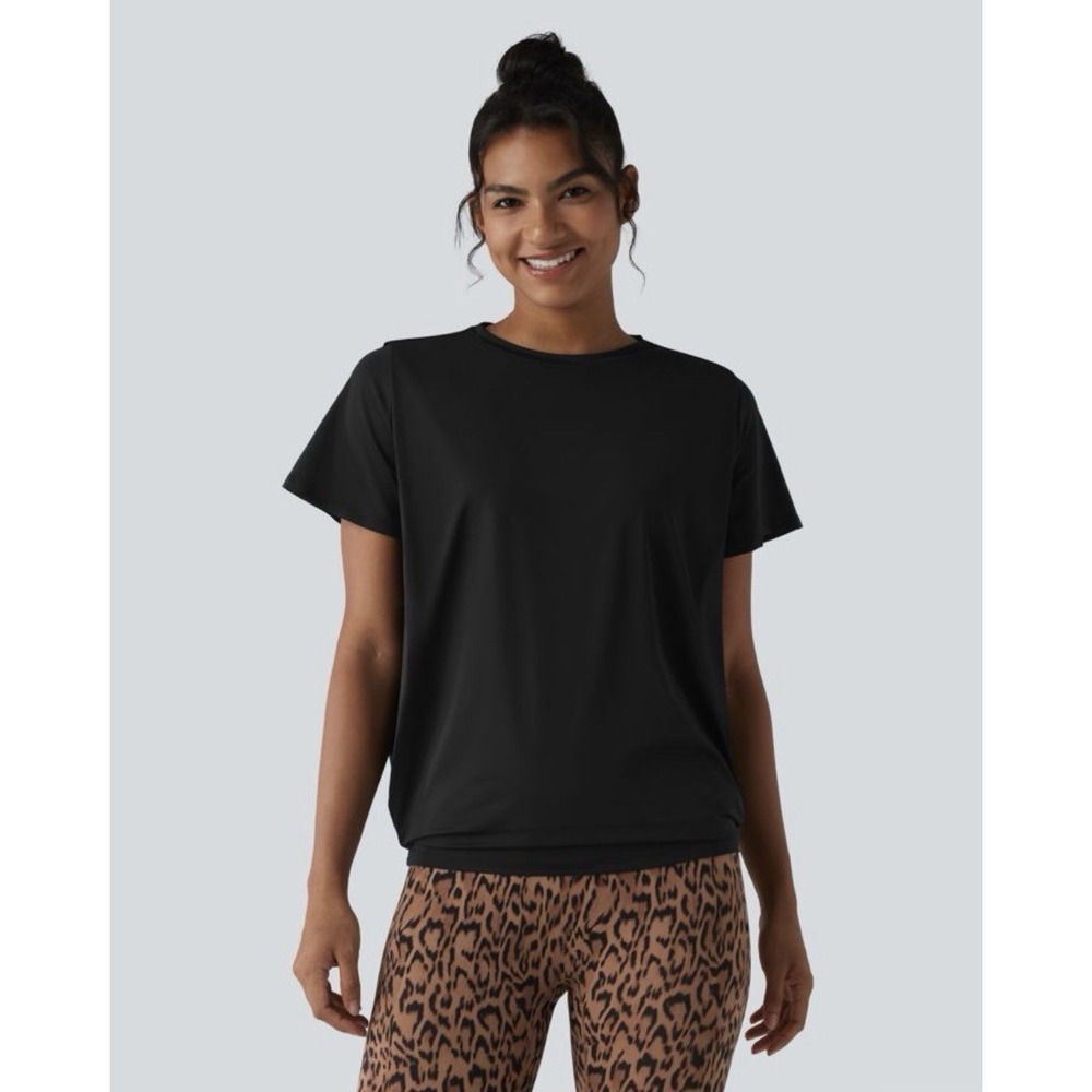 HALARA Round Neck Cool Touch Yoga Sports Top UPF 50+ Black Women XL Short Sleeve